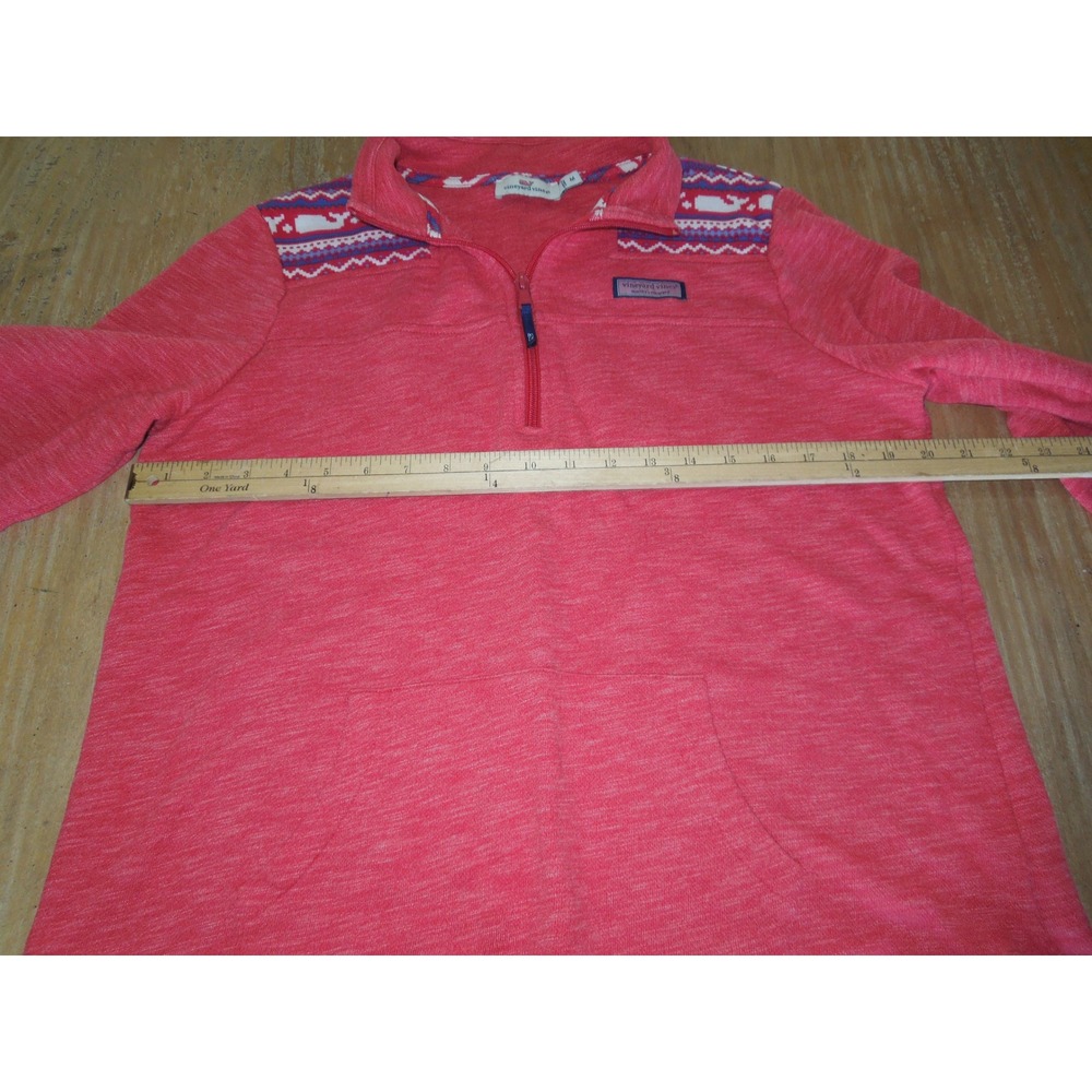 Vineyard Vines Womens Medium Red Fair Isle Whale Quarter Zip Pullover - Picture 6 of 8